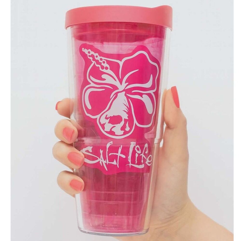 24 oz Tervis Pink Salt Life Tumbler Travel Cup Mug Cold Flower 2012
